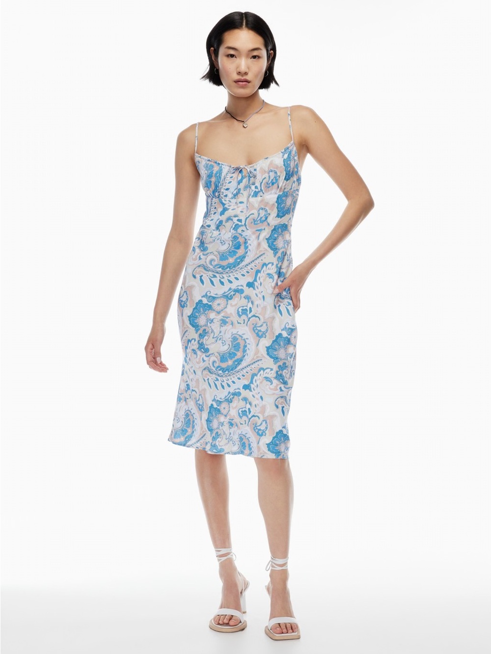 Wilfred Aritzia Paisley Slip Dress Size 10 White Blue Pink Midi
